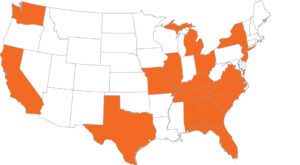 Map of the USA of Mercer pharmacy students