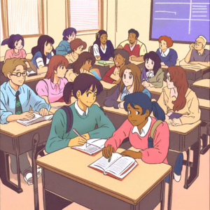 cartoon of students in class