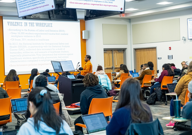 Students in a classroom lecture